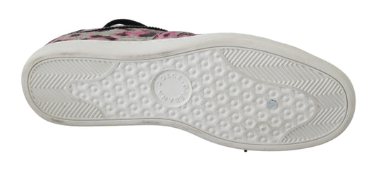 A single shoe against a neutral background. It appears to be a sneaker with a patterned upper and a white sole featuring
