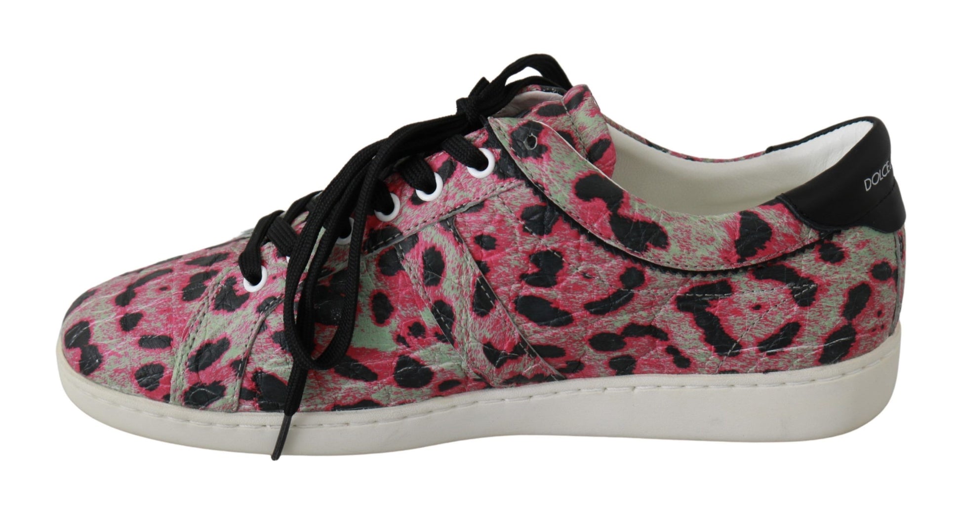 Pink and black sneakers with laces