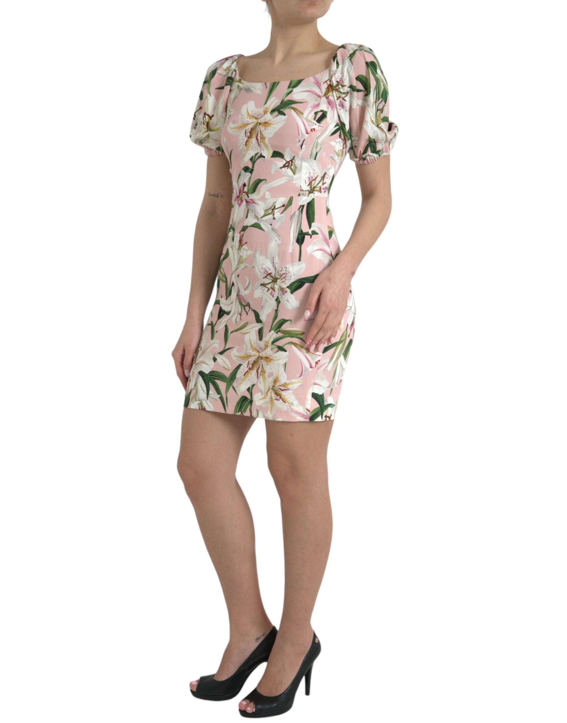 A pink floral sheath dress with stretch from the brand Dolce & Gabbana