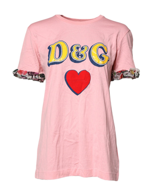 Pink t-shirt with heart graphic and D&G logo