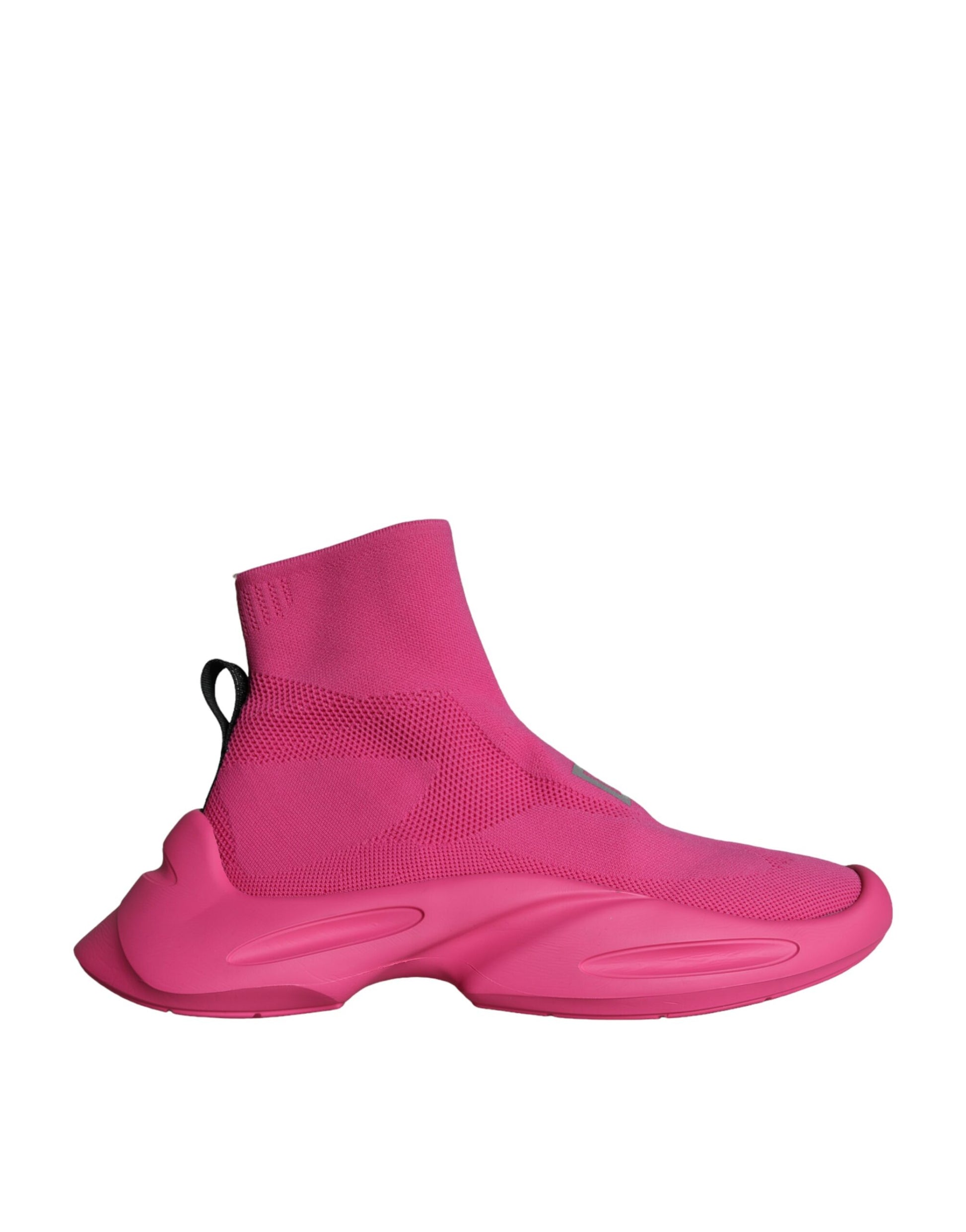 Pink shoe with black laces and a black strap