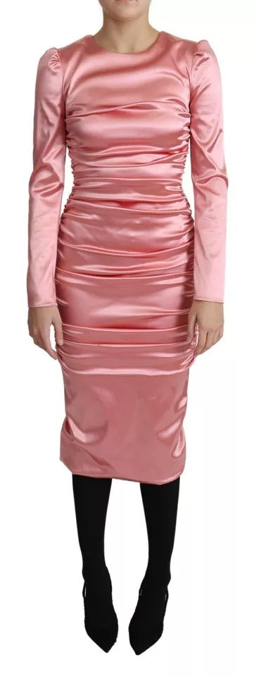 A long sleeve pink bodycon sheath midi dress by Dolce & Gabbana