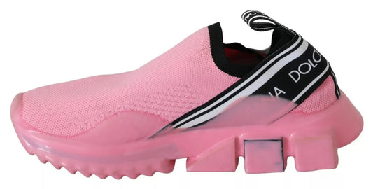 Pink athletic shoe with white stripes