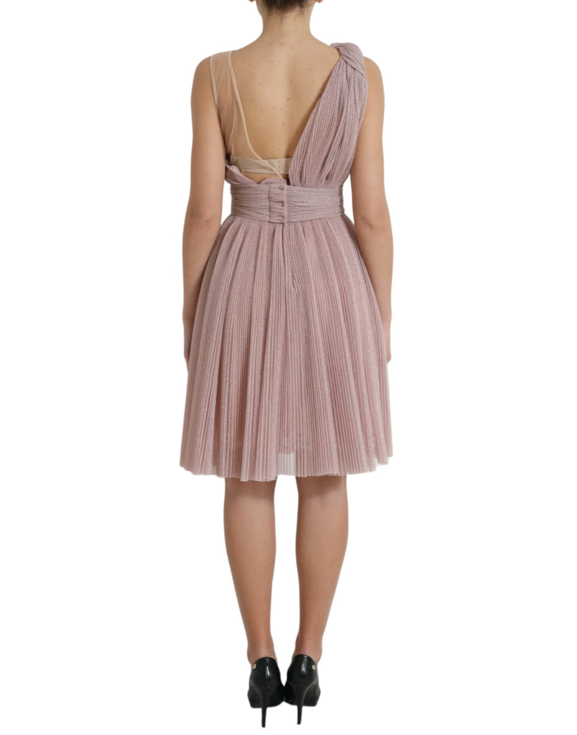 A pink one shoulder pleated lame tulle dress from Dolce & Gabbana