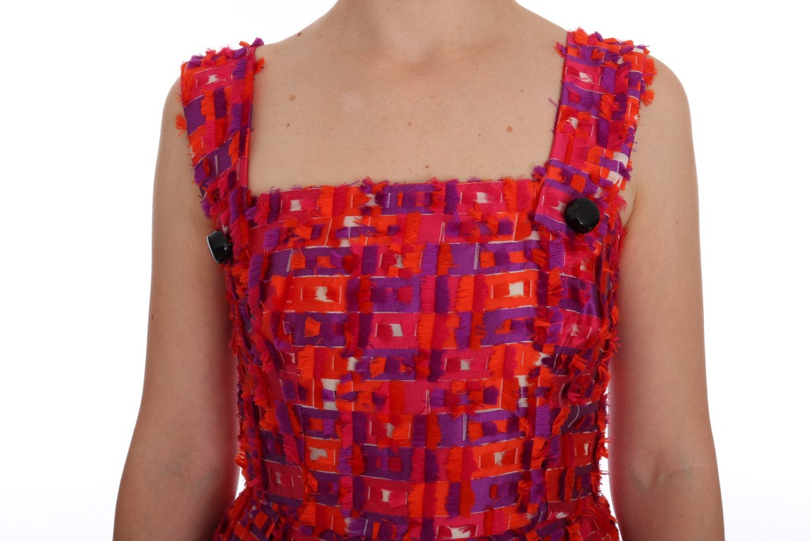 Red and purple patchwork dress with short sleeves