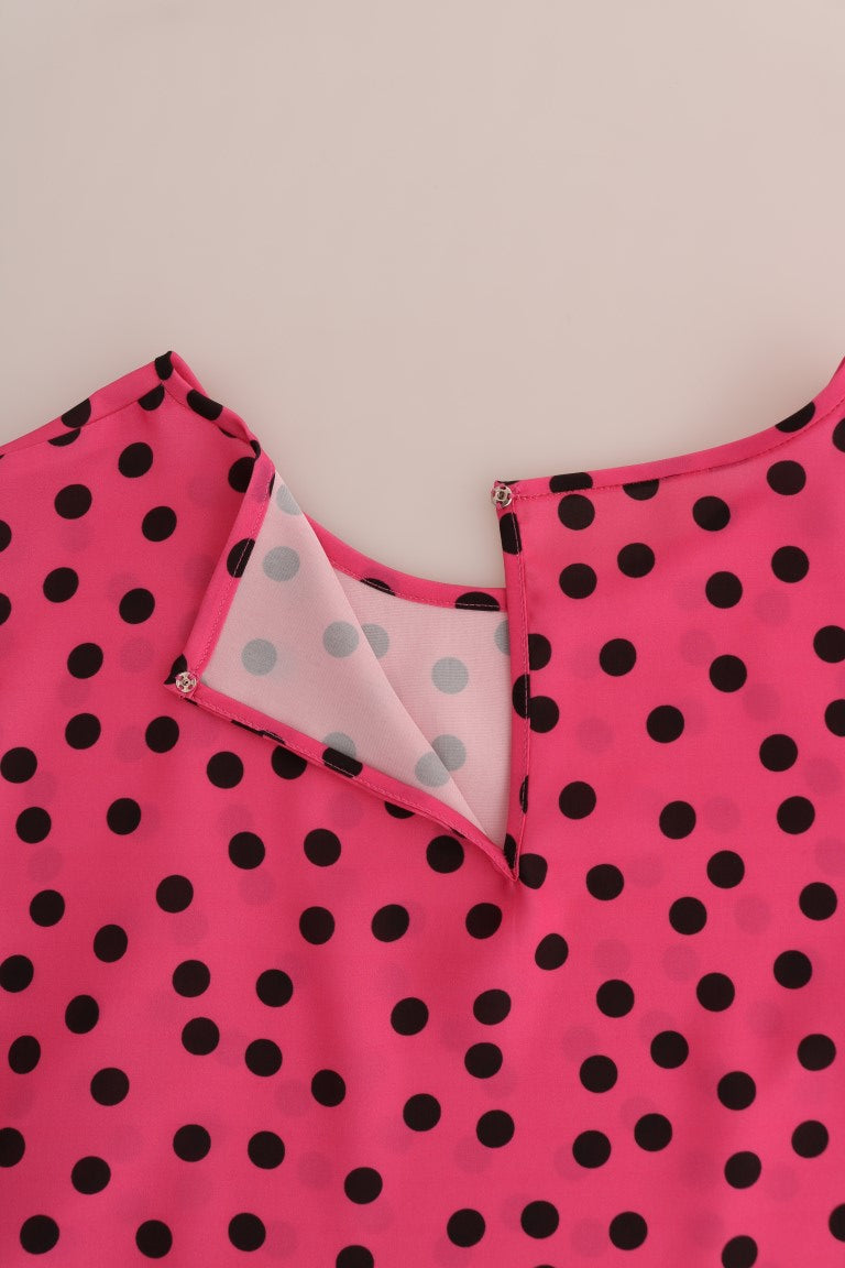 Pink polka dot shirt with zippered neckline