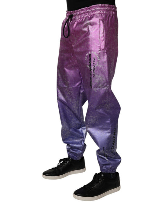 Purple pants with white design on legs