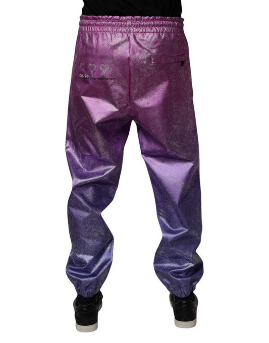Pair of purple pants with glittery pattern