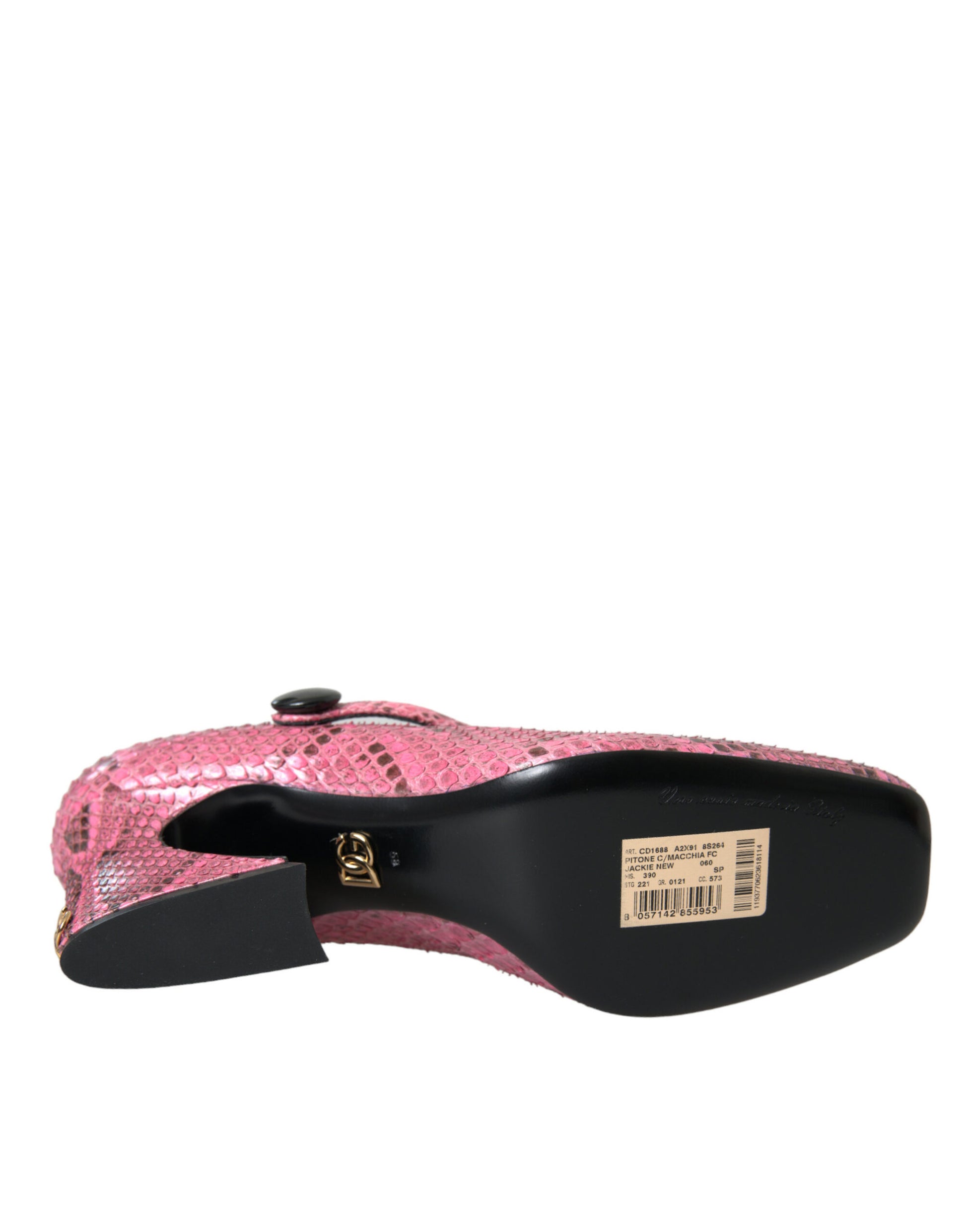 Pink and black shoe with a bow on top