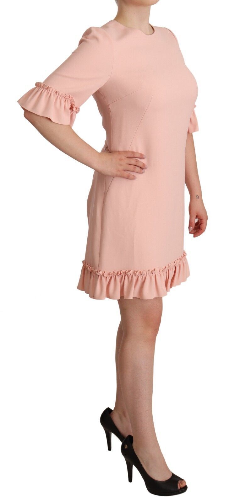 A pink ruffled sleeve sheath dress from Dolce & Gabbana