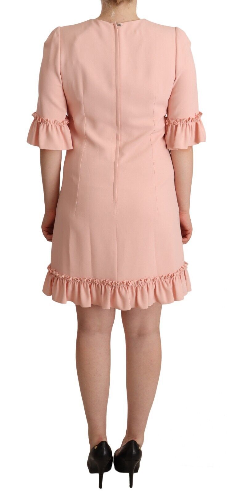 A pink ruffled sleeve dress with a viscose fabric