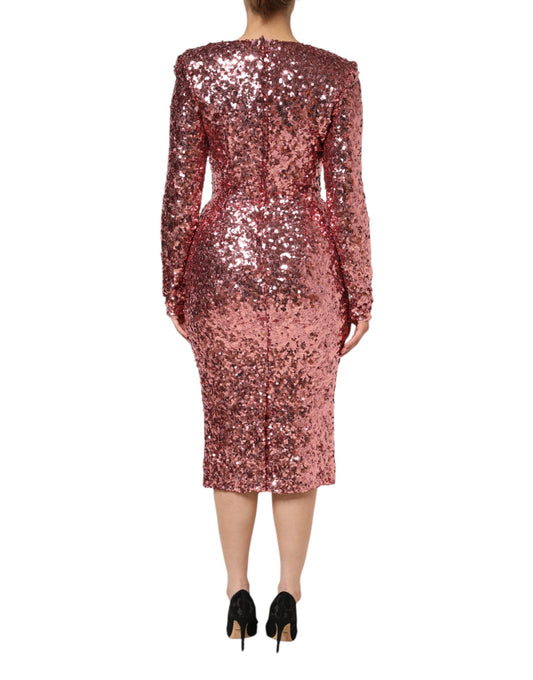 A pink sequin dress with a V-neck and nylon material