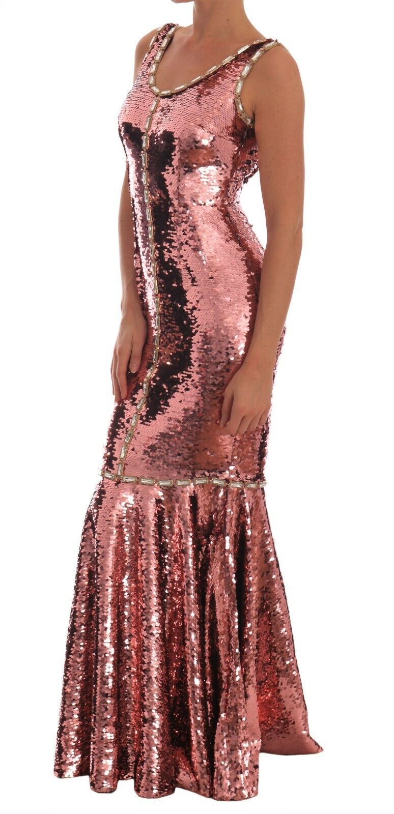 A pink sequined sheath dress with crystals, designed by Dolce & Gabbana