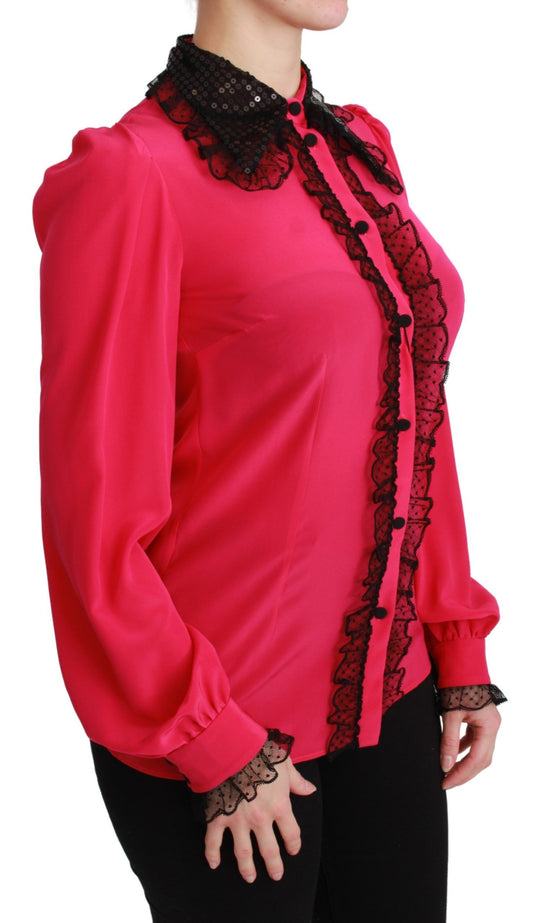 Red lace blouse on a woman
