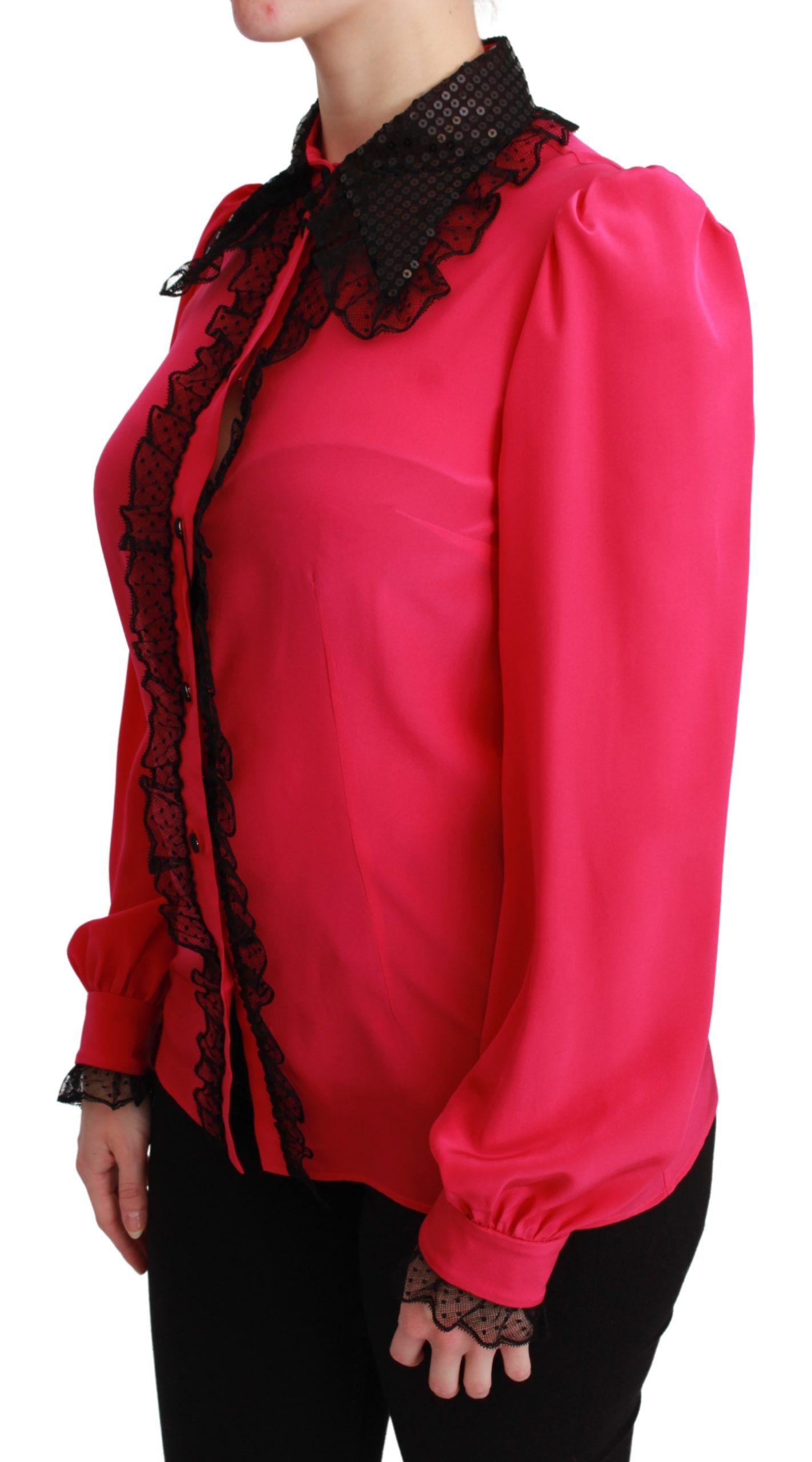Red lace blouse with long sleeves