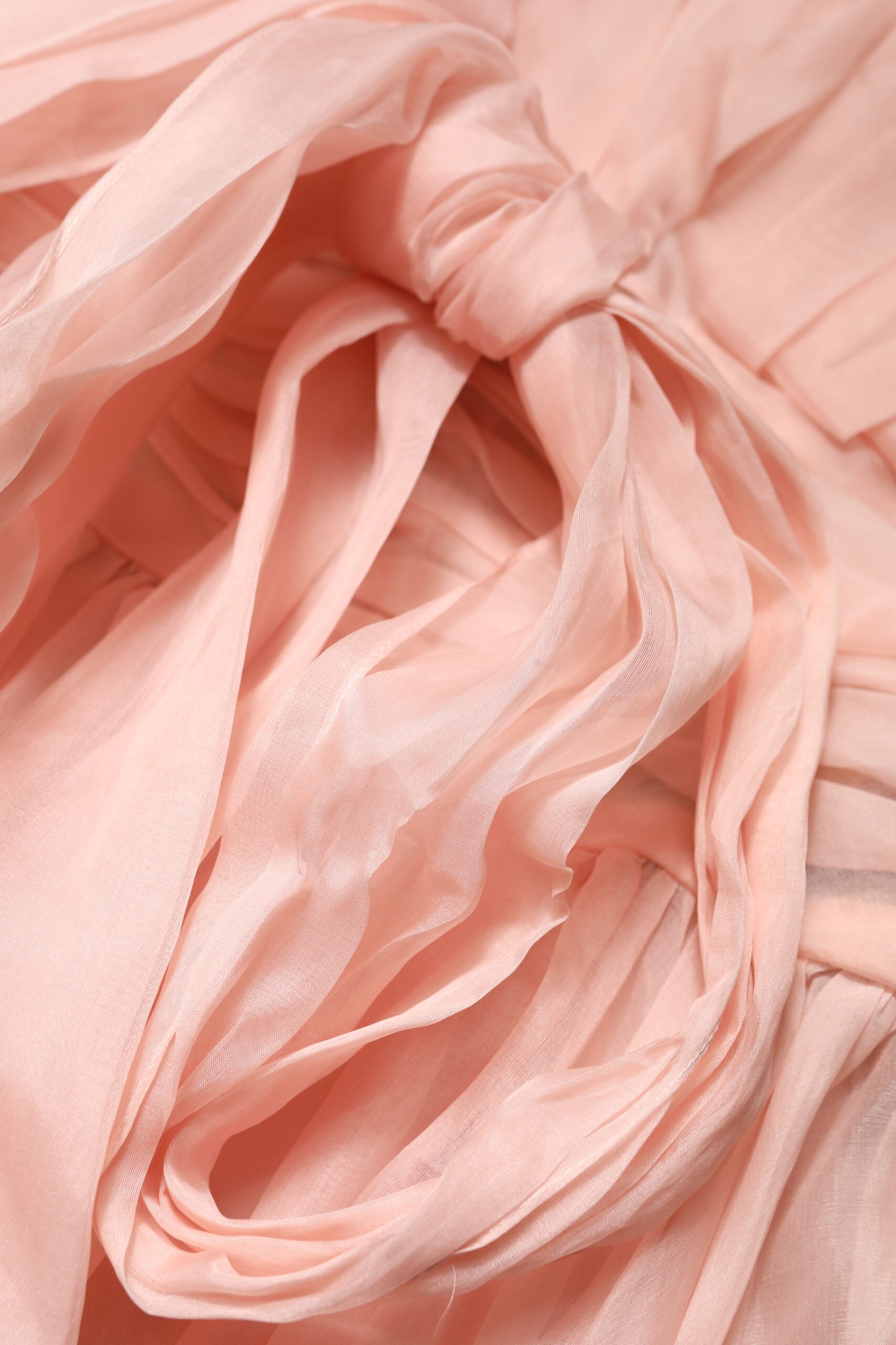 Pink silk chiffon dress with pleats and tie at waist