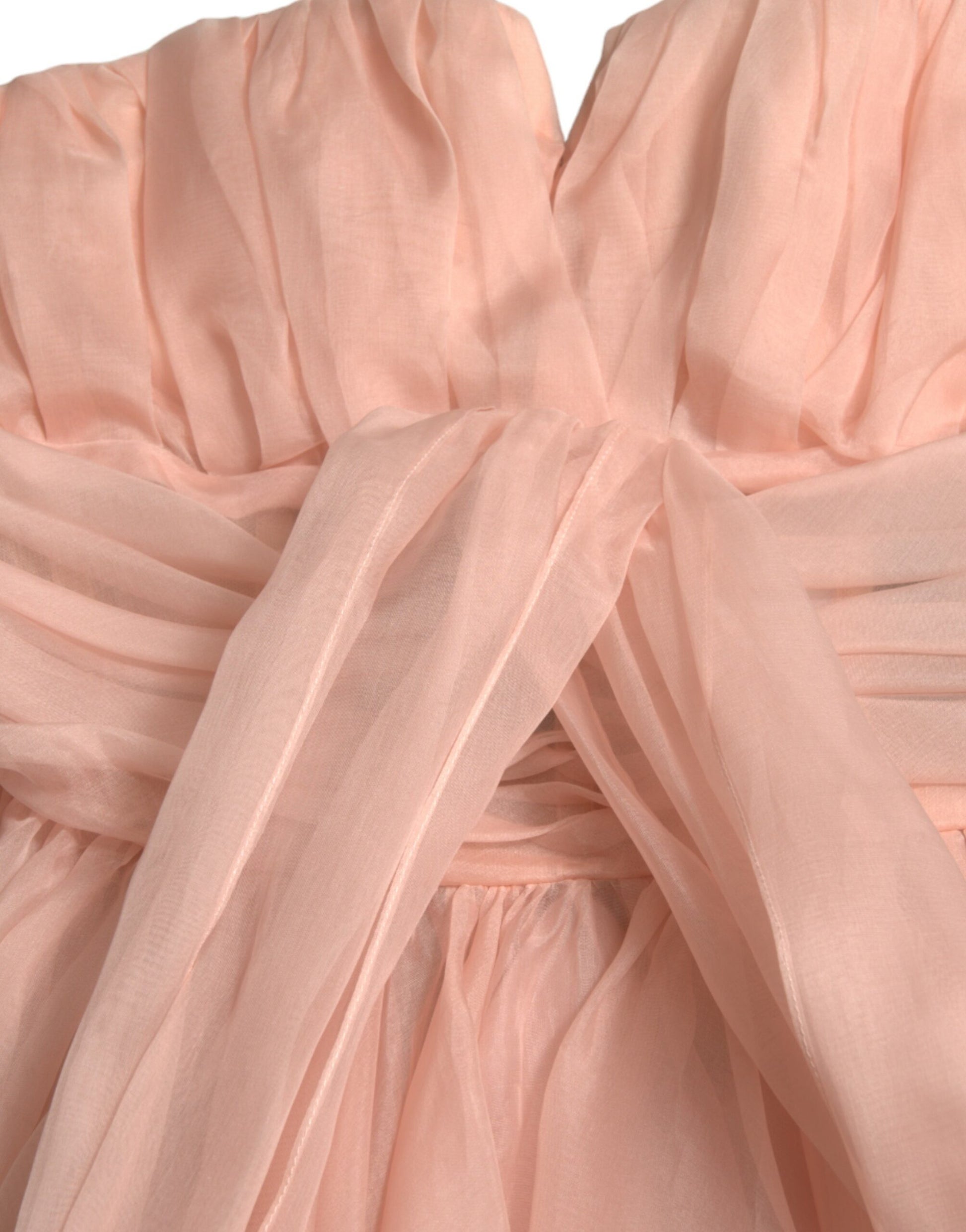 Pink silk chiffon halter dress with pleats