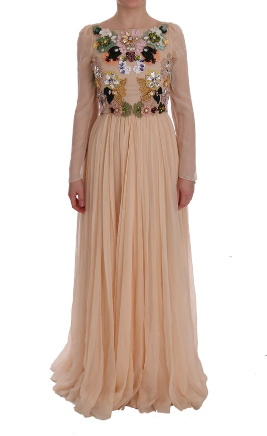 Long pink bridal gown with ruffles