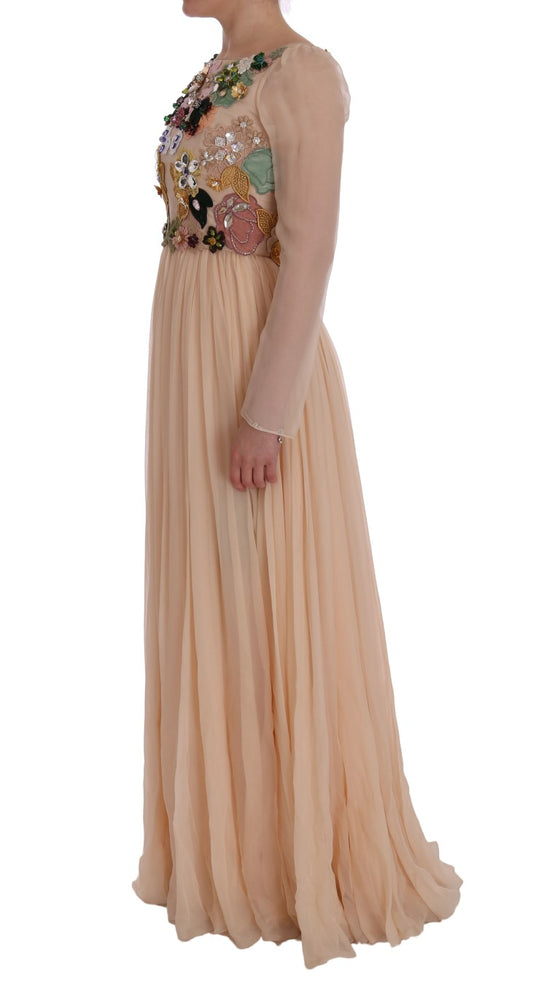 Long pink bridal gown with embellishments on bodice