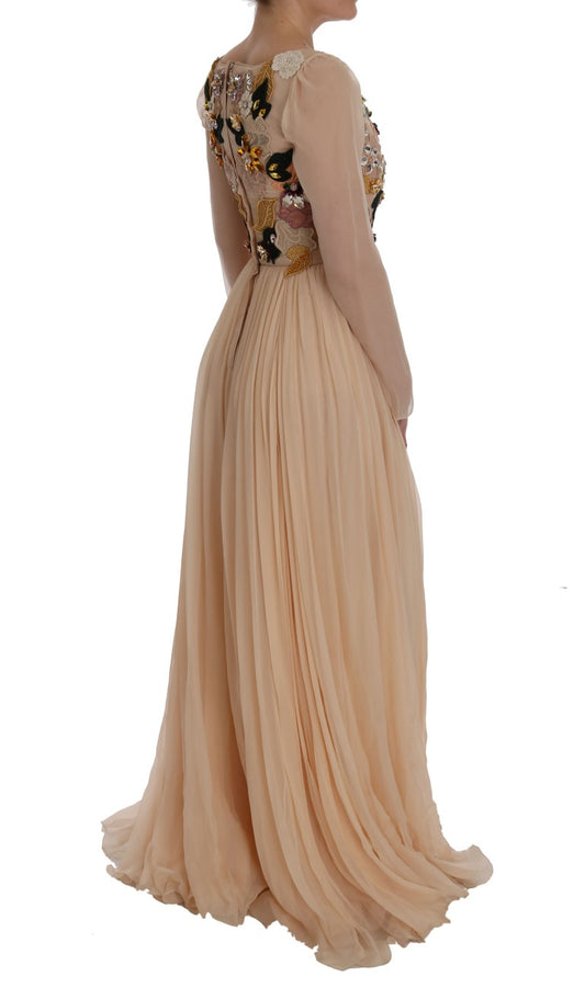 Long beige bridal gown with ruffles on back