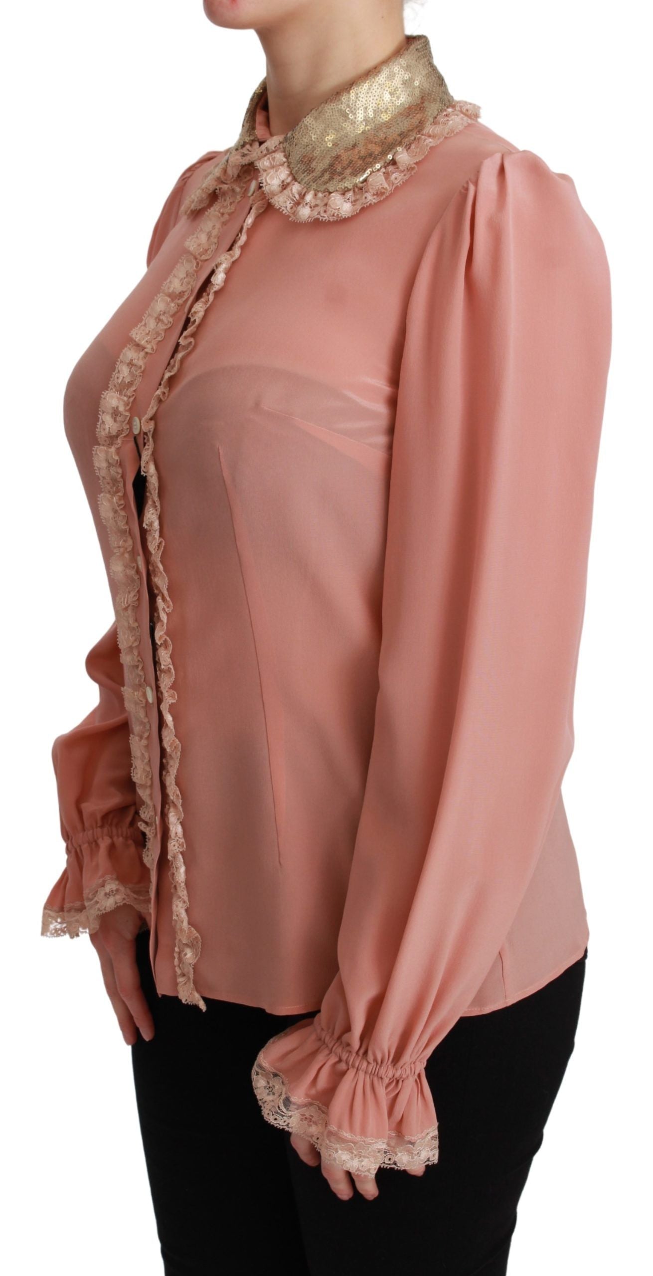 Pink blouse with ruffled sleeves