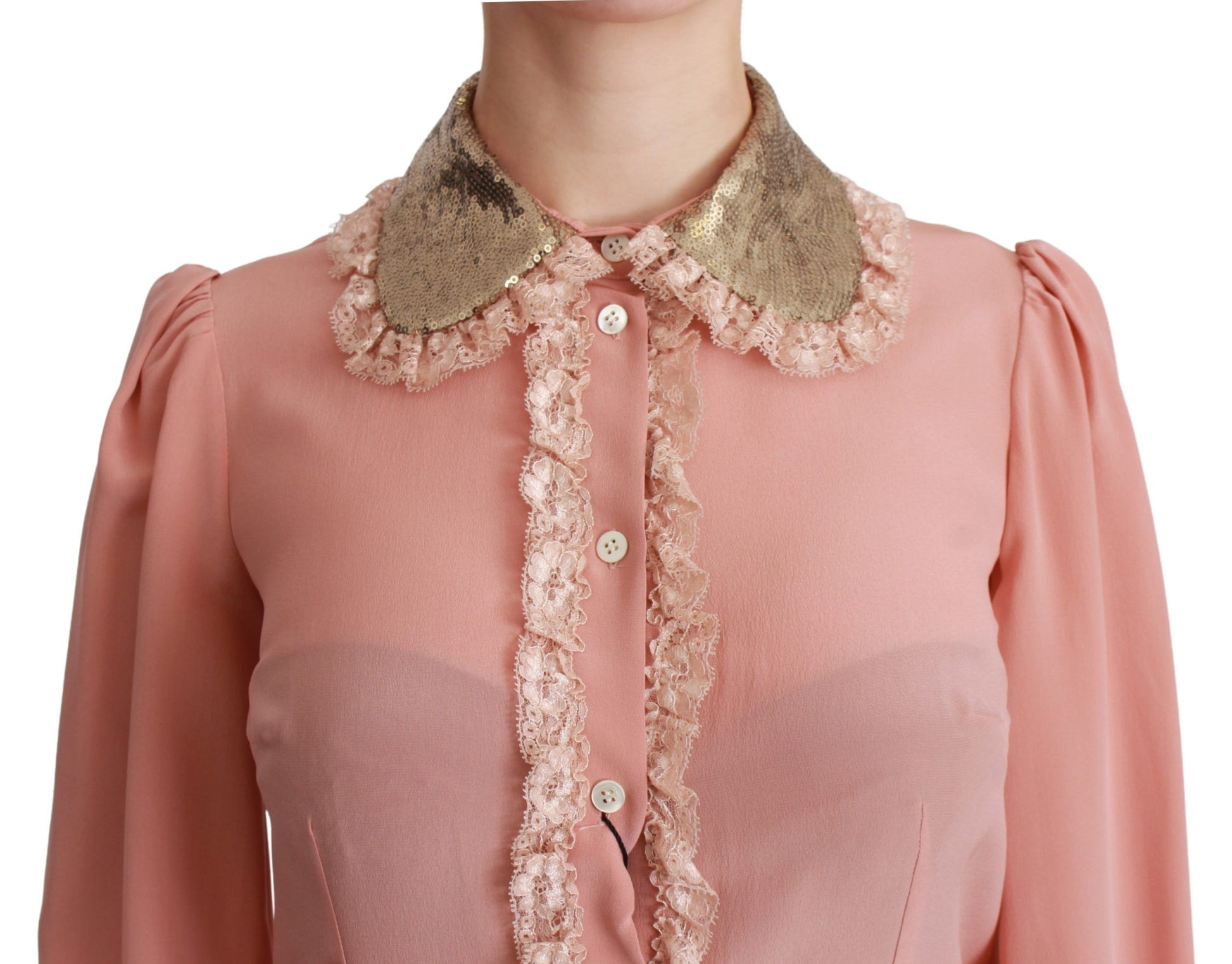 Pink blouse with lace collar