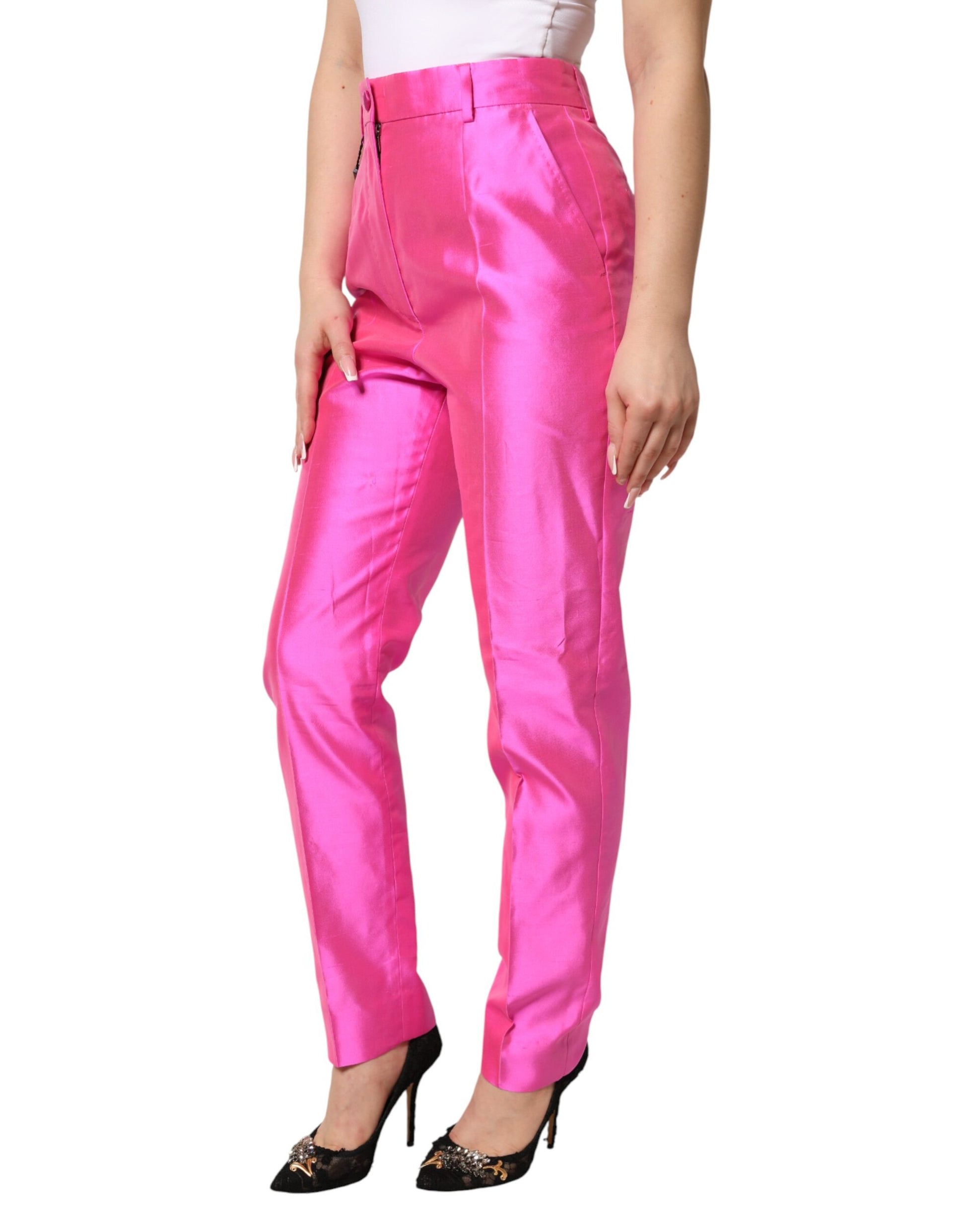 Pink silk high waist dress trousers from Dolce & Gabbana