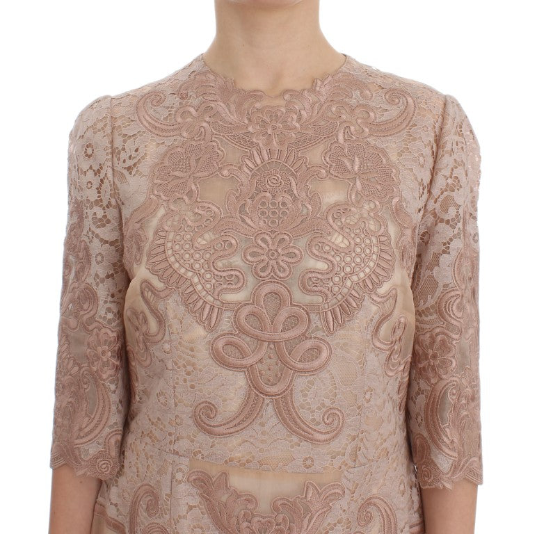 A pink silk lace ricamo shift gown dress with intricate embroidery