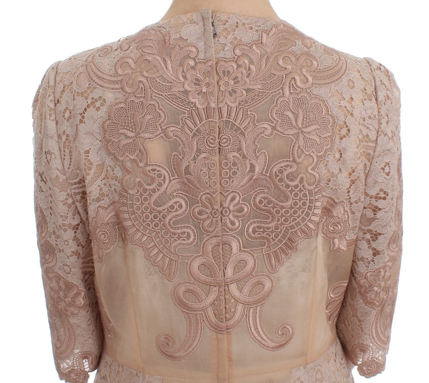 A pink silk lace ricamo shift gown dress with a detailed back design