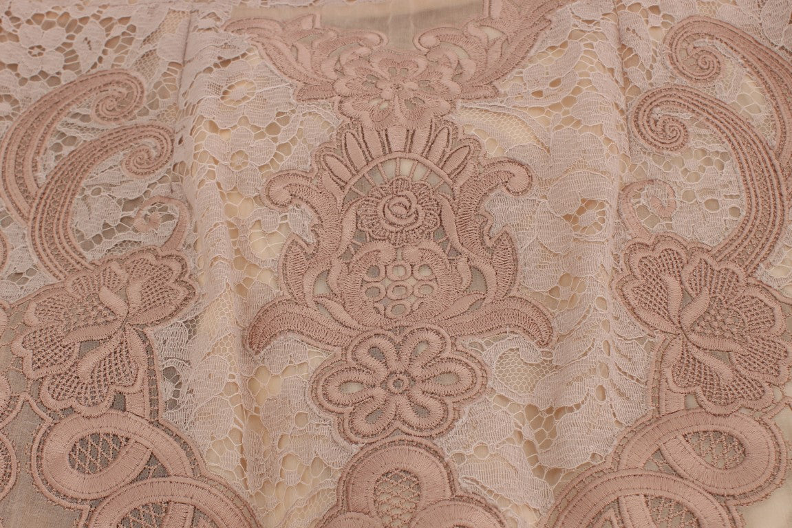 A pink silk lace ricamo shift gown dress with intricate embroidery