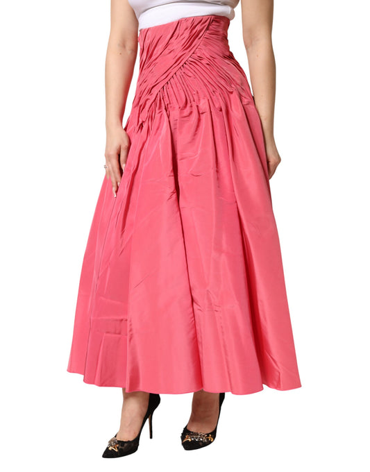 Pink ruffled skirt on a model