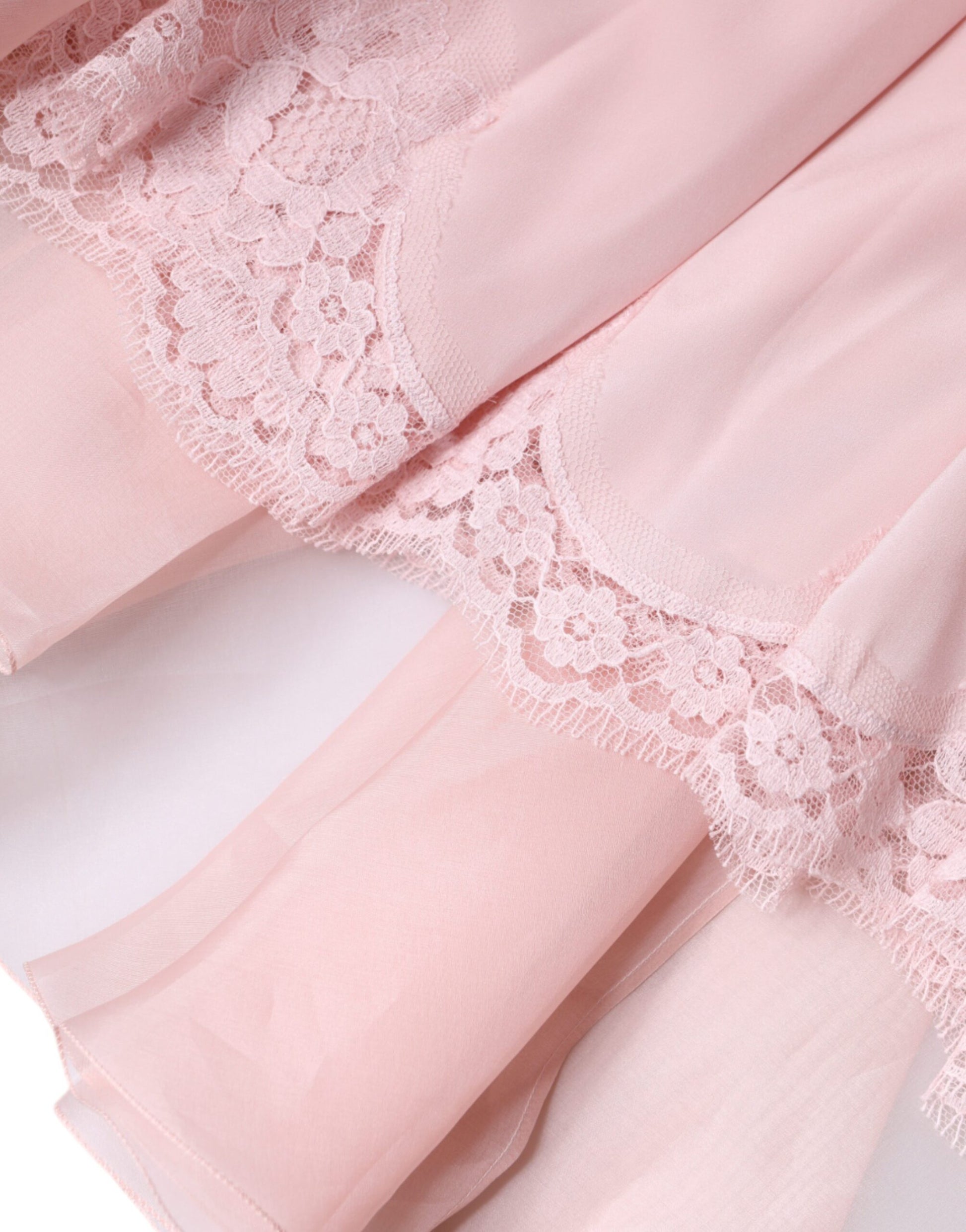 Pink silk strapless maxi dress with lace detailing
