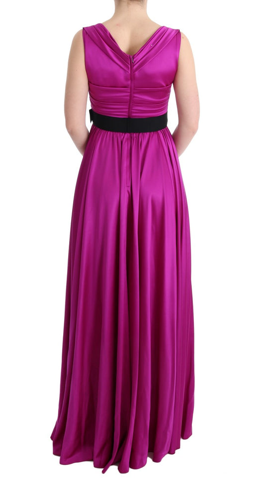 Long purple dress with ruffles on sleeves