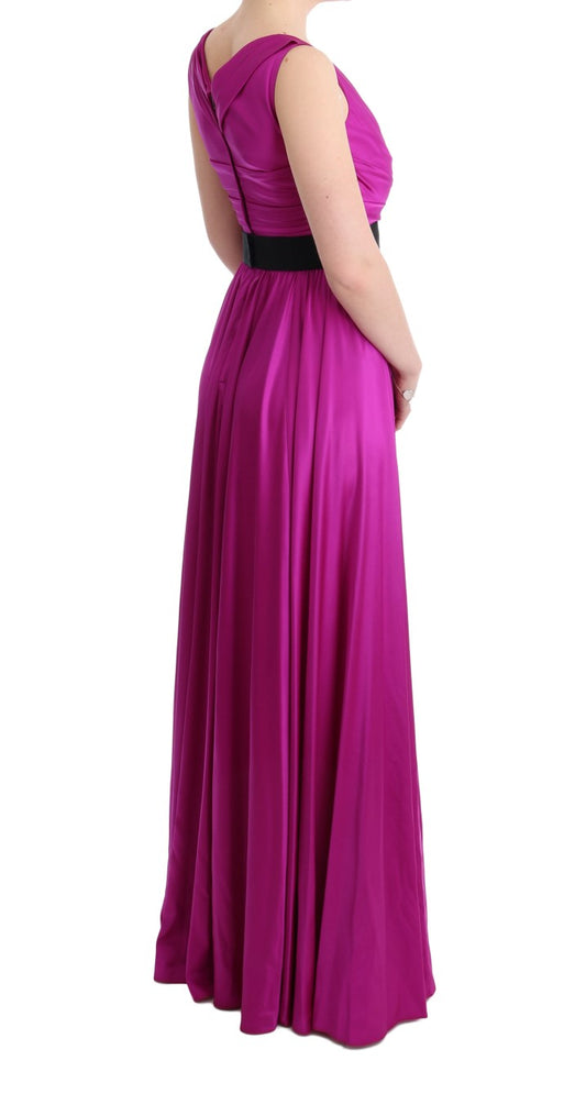 Long pink dress with black belt