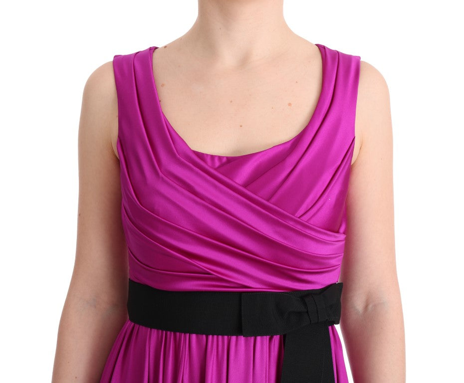 Pink strapless dress with black belt