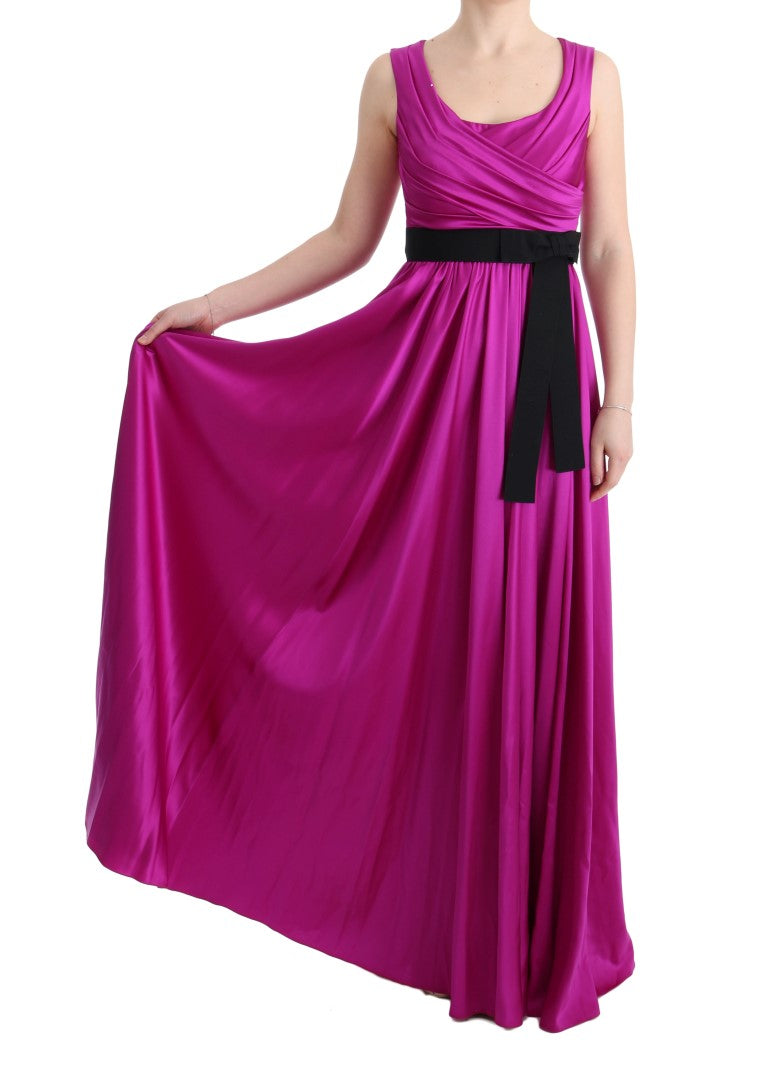 Long pink dress with black belt