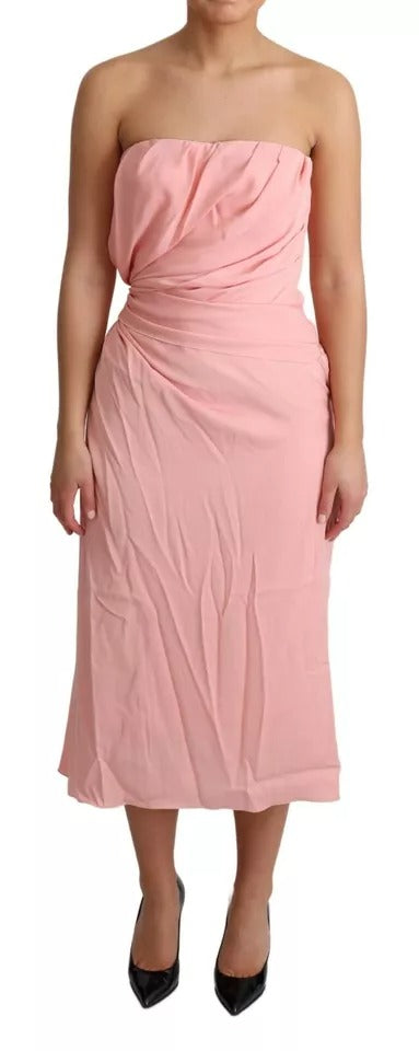 A pink silk stretch strapless sheath midi dress by Dolce & Gabbana