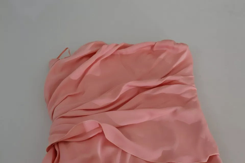 A pink silk stretch strapless sheath midi dress by Dolce & Gabbana