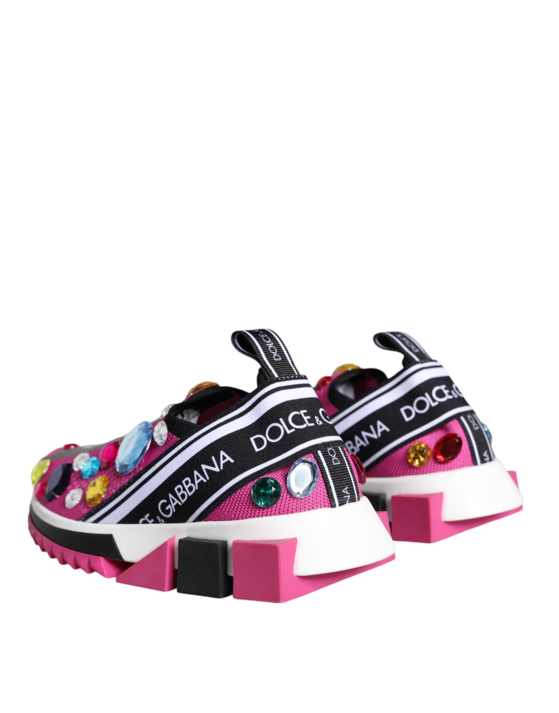 Pair of pink and black baby shoes with crystal embellishments