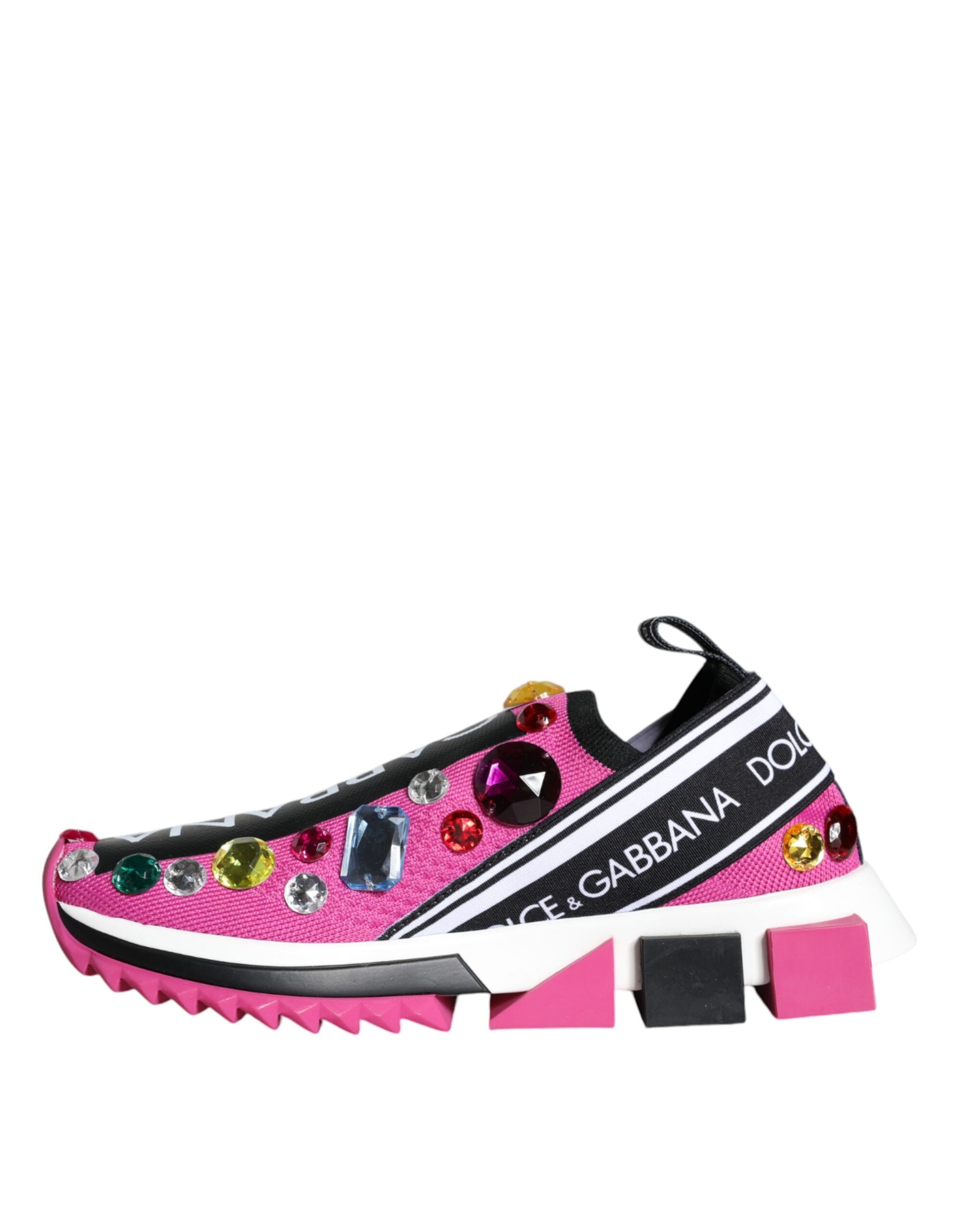 Pink sneakers with crystal embellishments and black stripe
