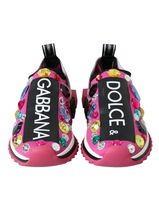 Pair of pink and white sneakers with glittery embellishments on soles