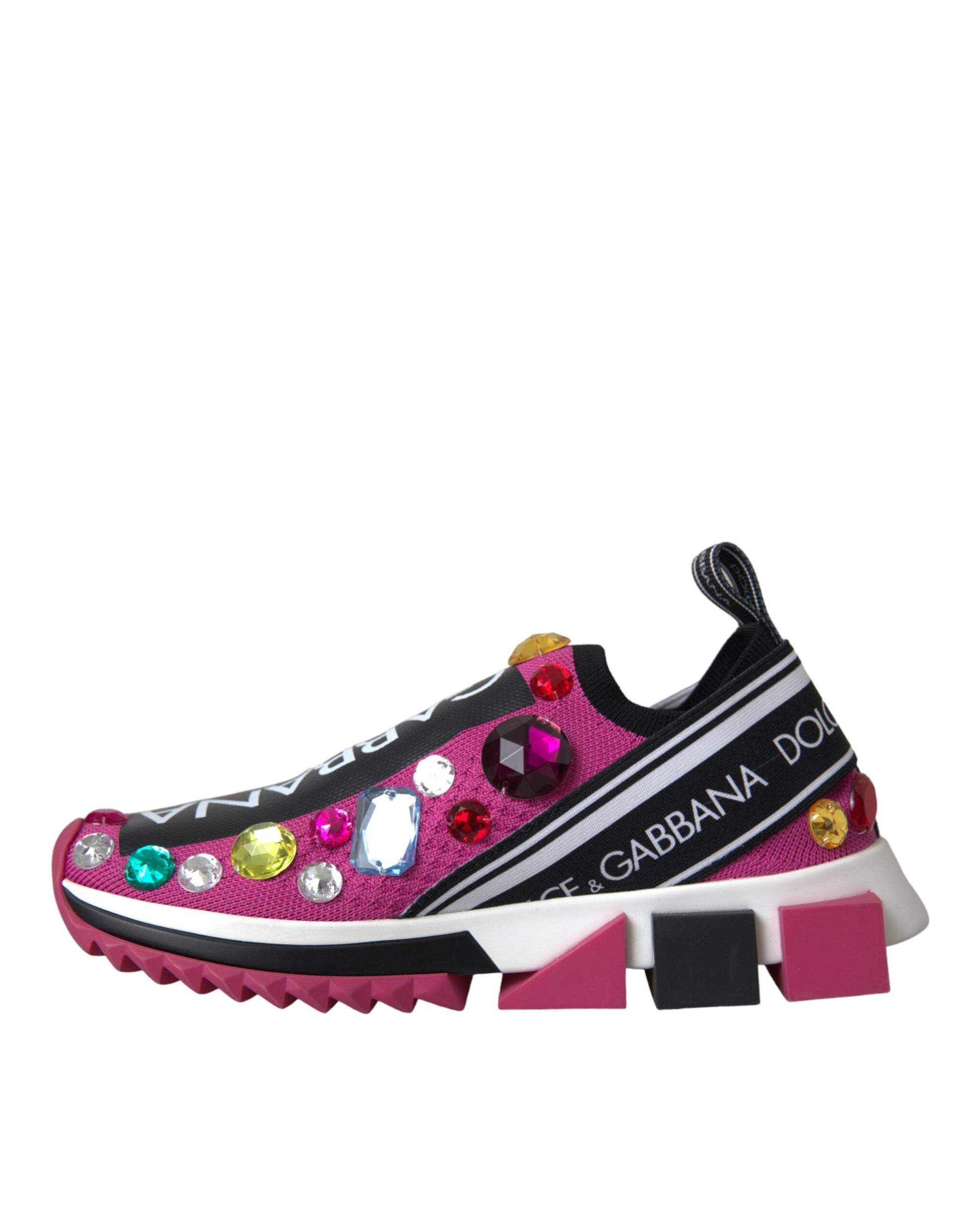 Pink and black shoe with glittery embellishments