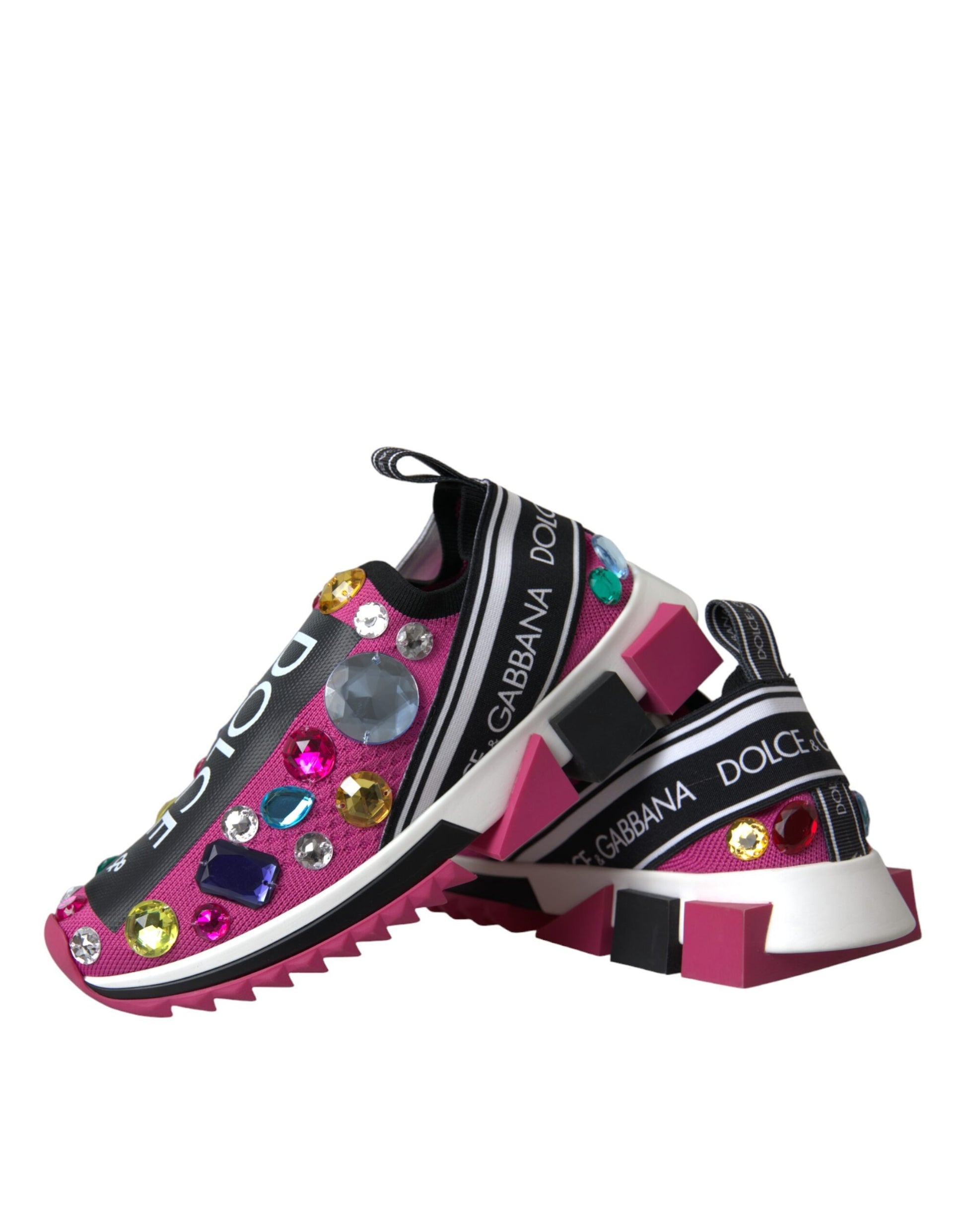 Pink and black sneakers with glittery embellishments