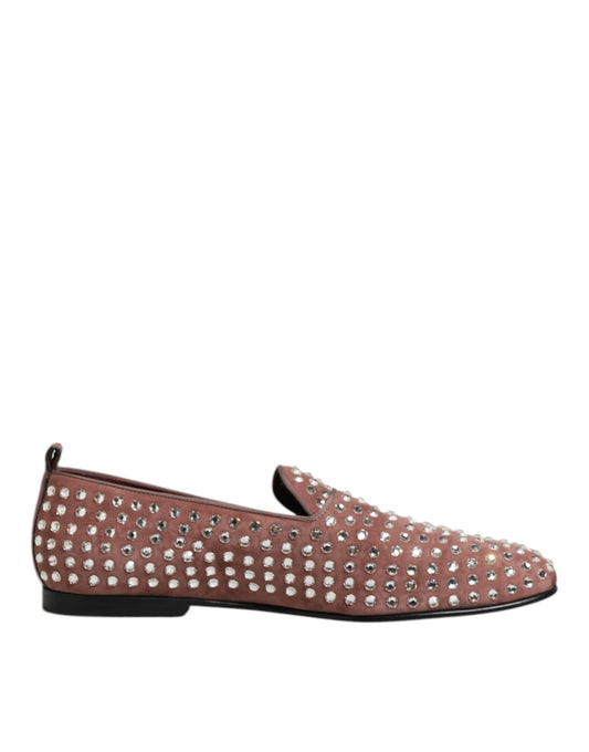 Red suede loafers with crystal embellishments, men's dress shoes