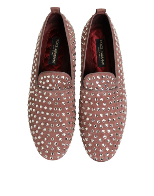 Red suede loafers with crystal embellishments, men's dress shoes
