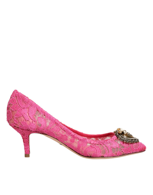 Pink high heel shoe with embroidery detailing