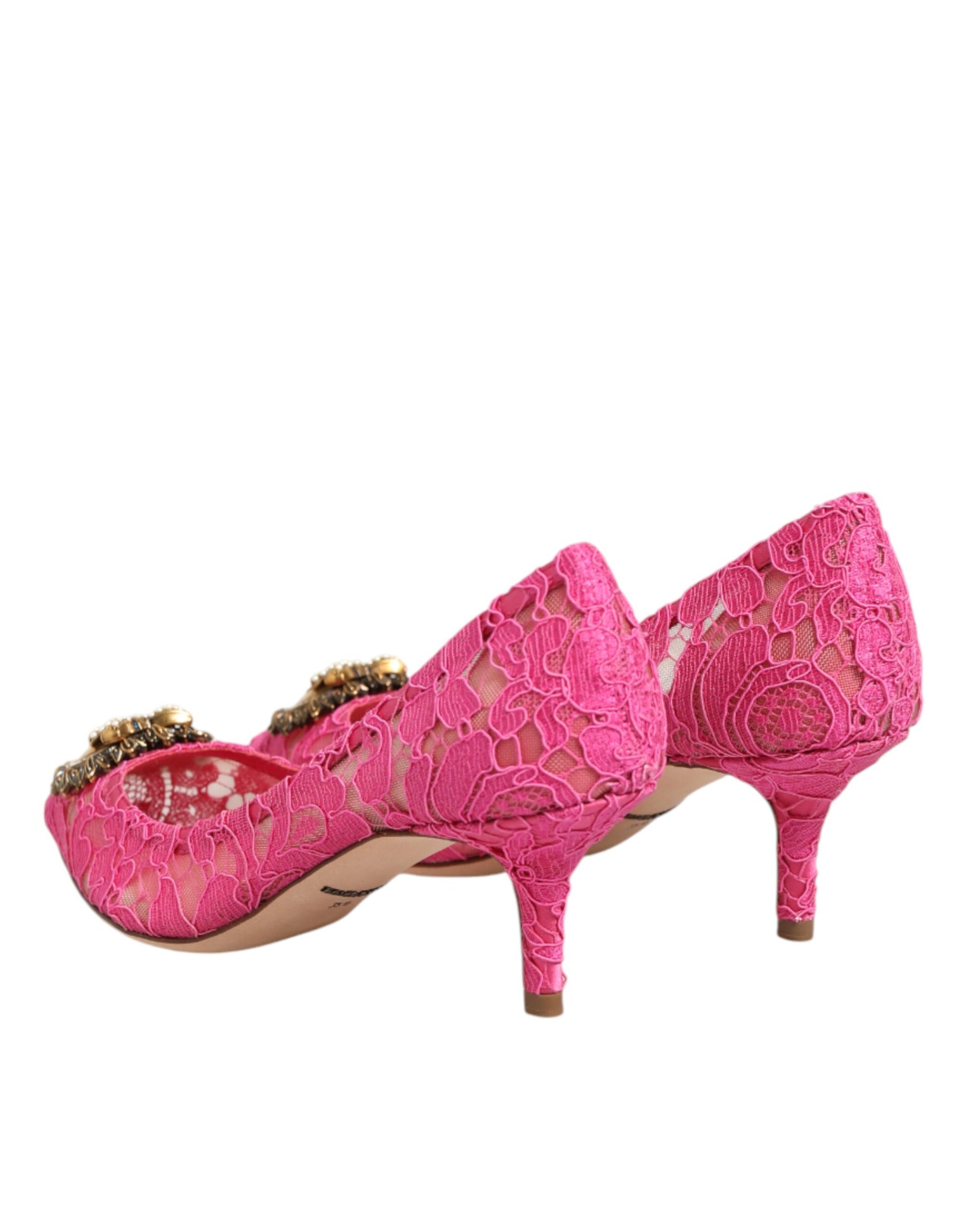 Pair of pink lace shoes with heels