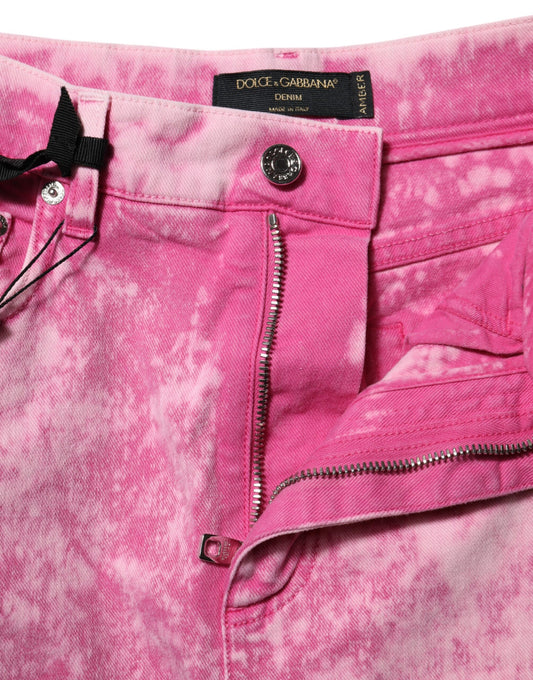 Pink denim jeans with zipper detailing