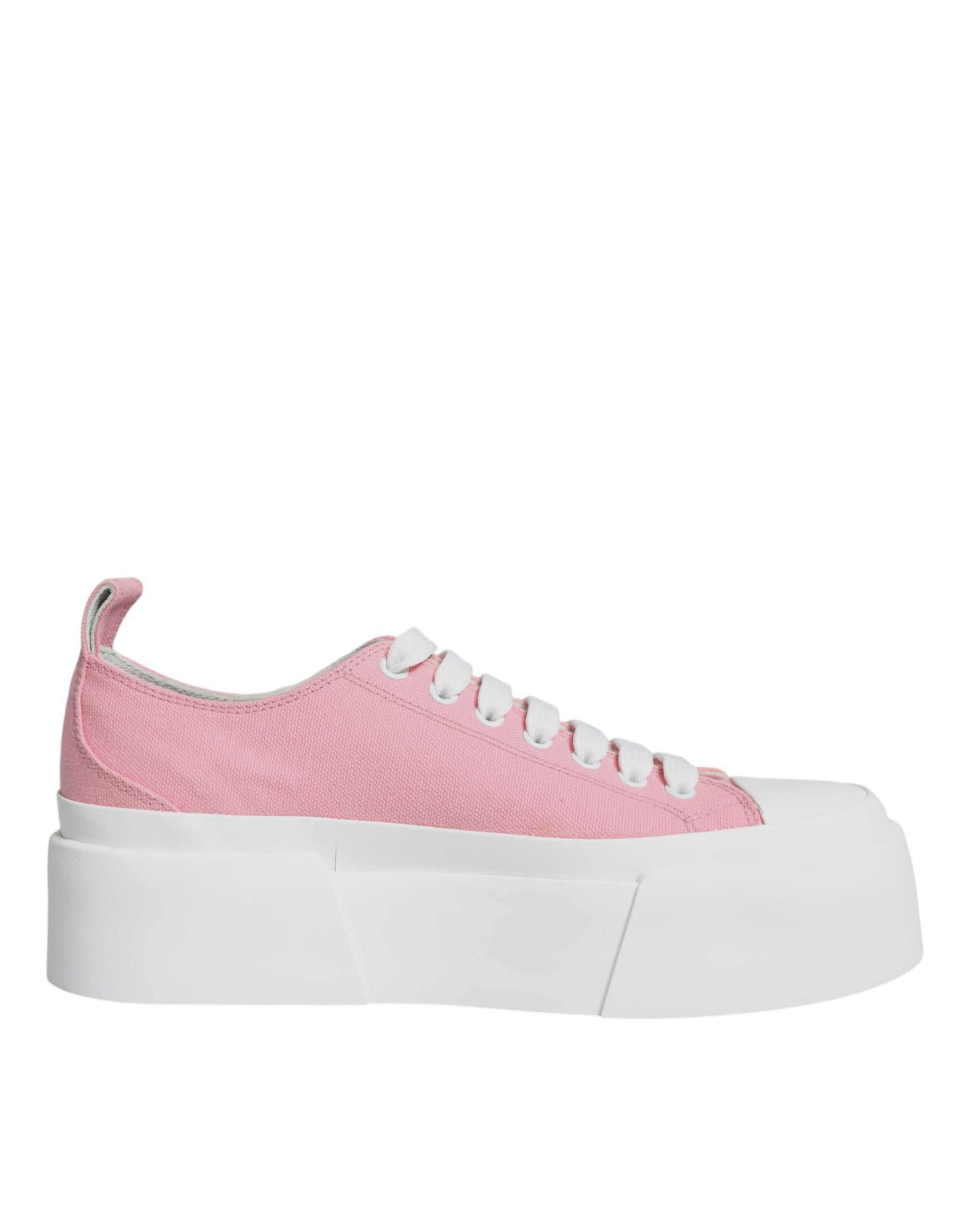 Pink and white canvas sneakers with logo detailing on side