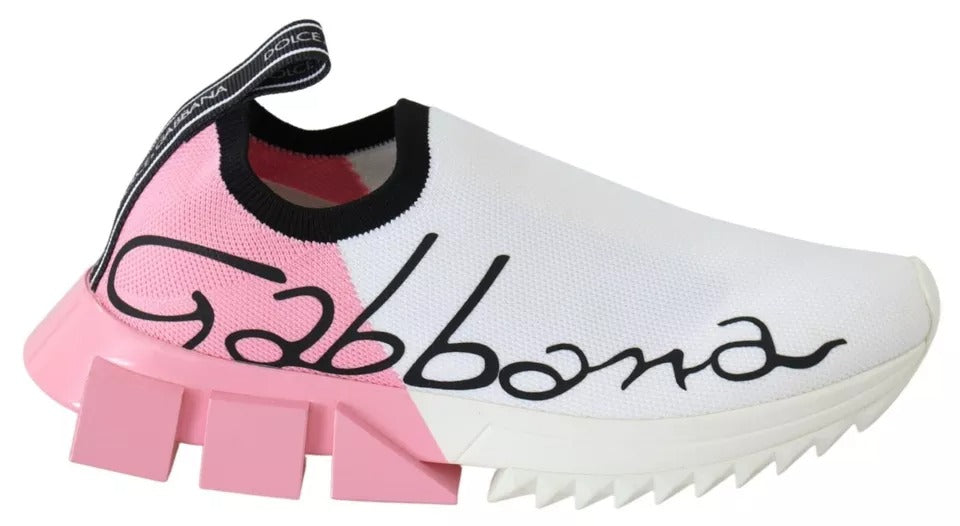 White sneaker with pink accents and black laces